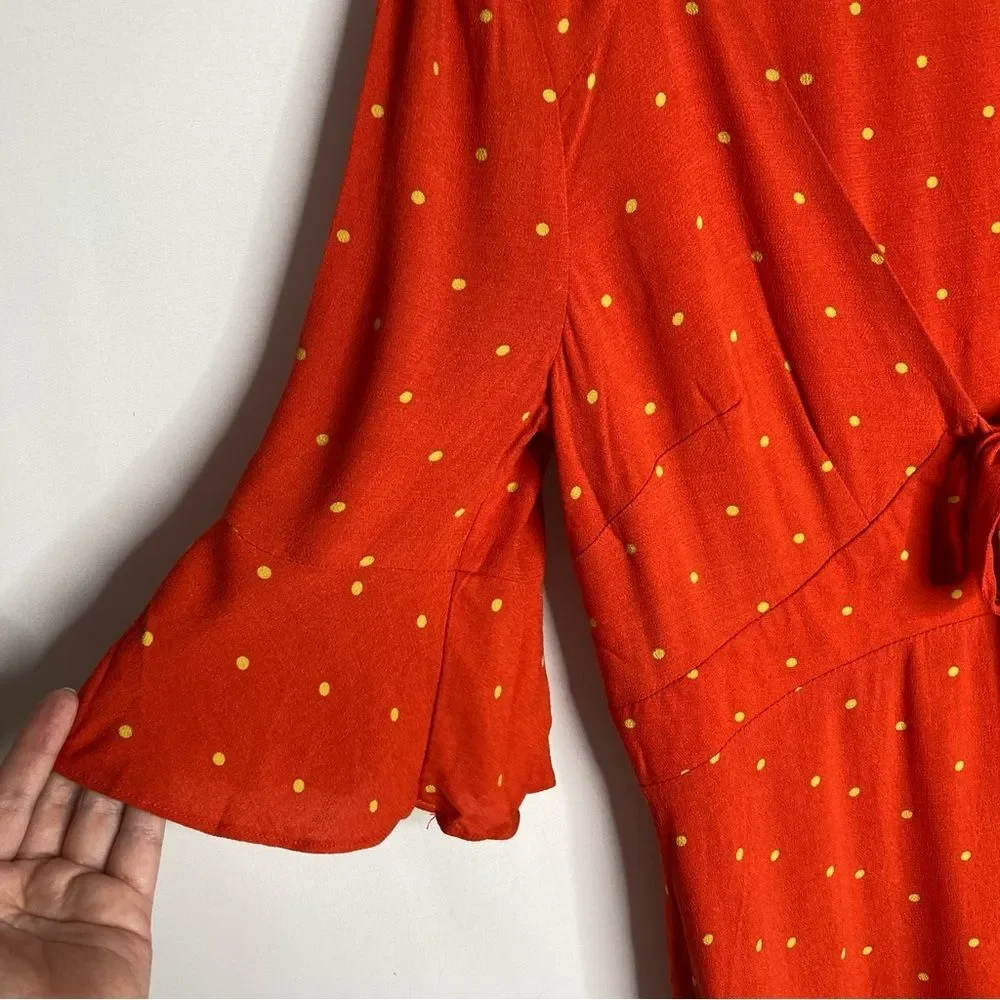 Free People All Yours Mini Dress Polka Dot Flame Red Size 8 Medium